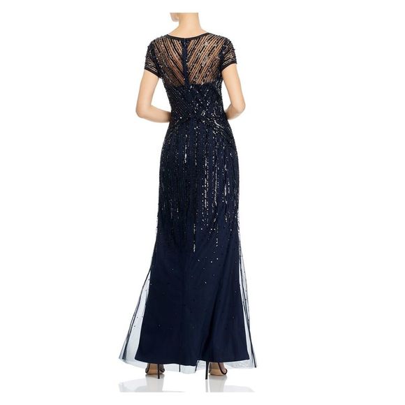 ADRIANNA PAPELL Womens Navy Beaded Gown Full-Length Formal Sheath Dress 10 - Picture 2 of 2